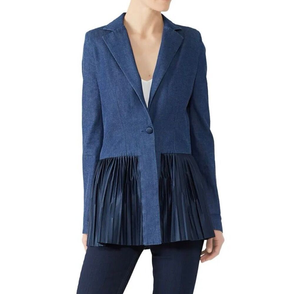 Deborah Lyons Pleated Kaya Single Button Denim Blazer Us Size 6 Made In England